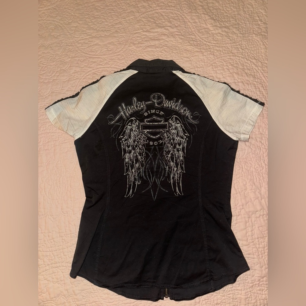 Harley Davidson Biker Short Sleeve Zip-Up